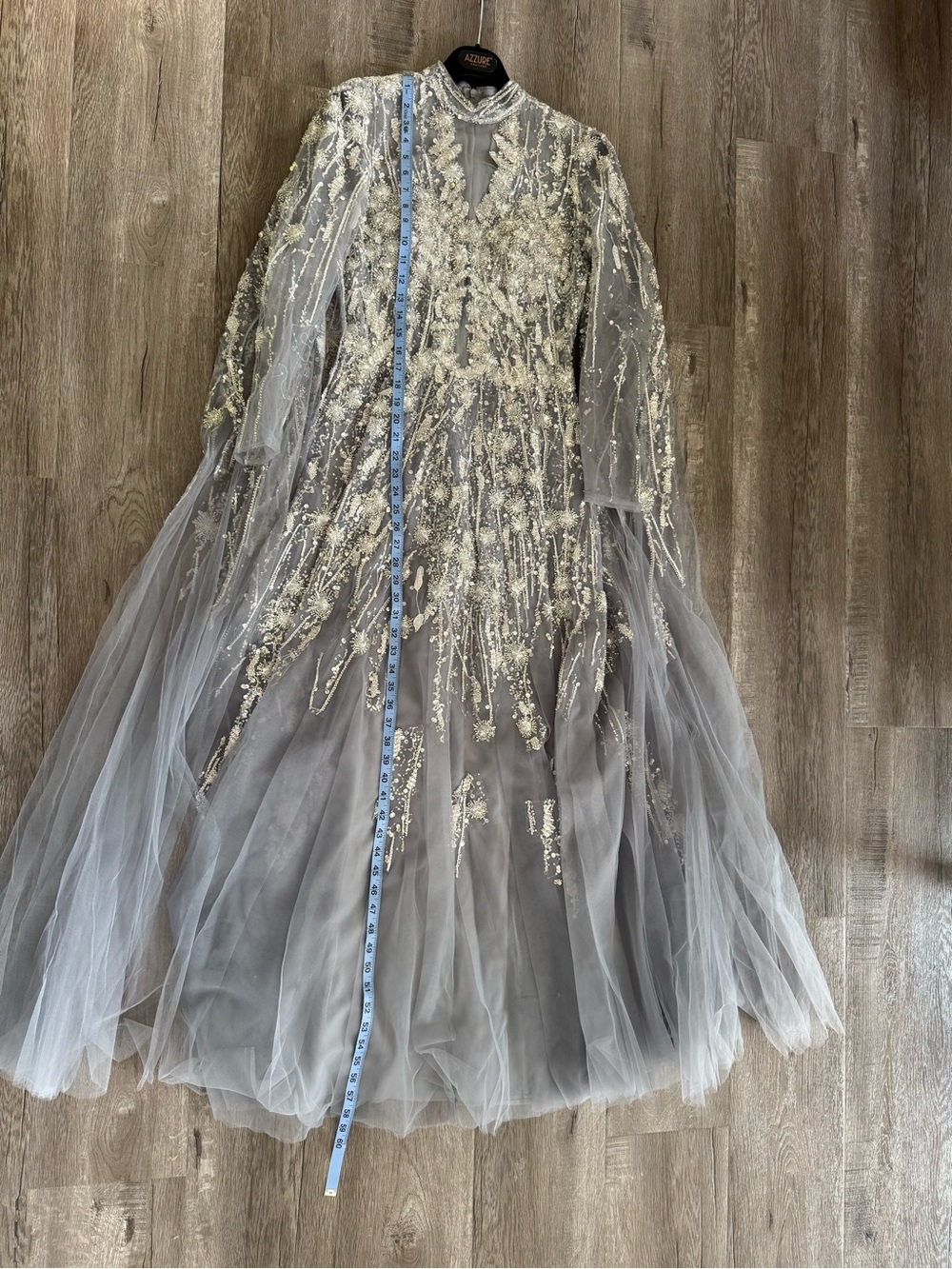 Azzure Couture Silver Embellished Gown- Size 8-Beaded Tulle Evening Dress - Picture 12 of 13